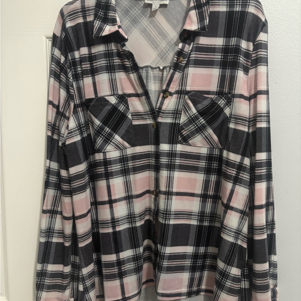 Plaid Button Down Shirt - Pink and Black